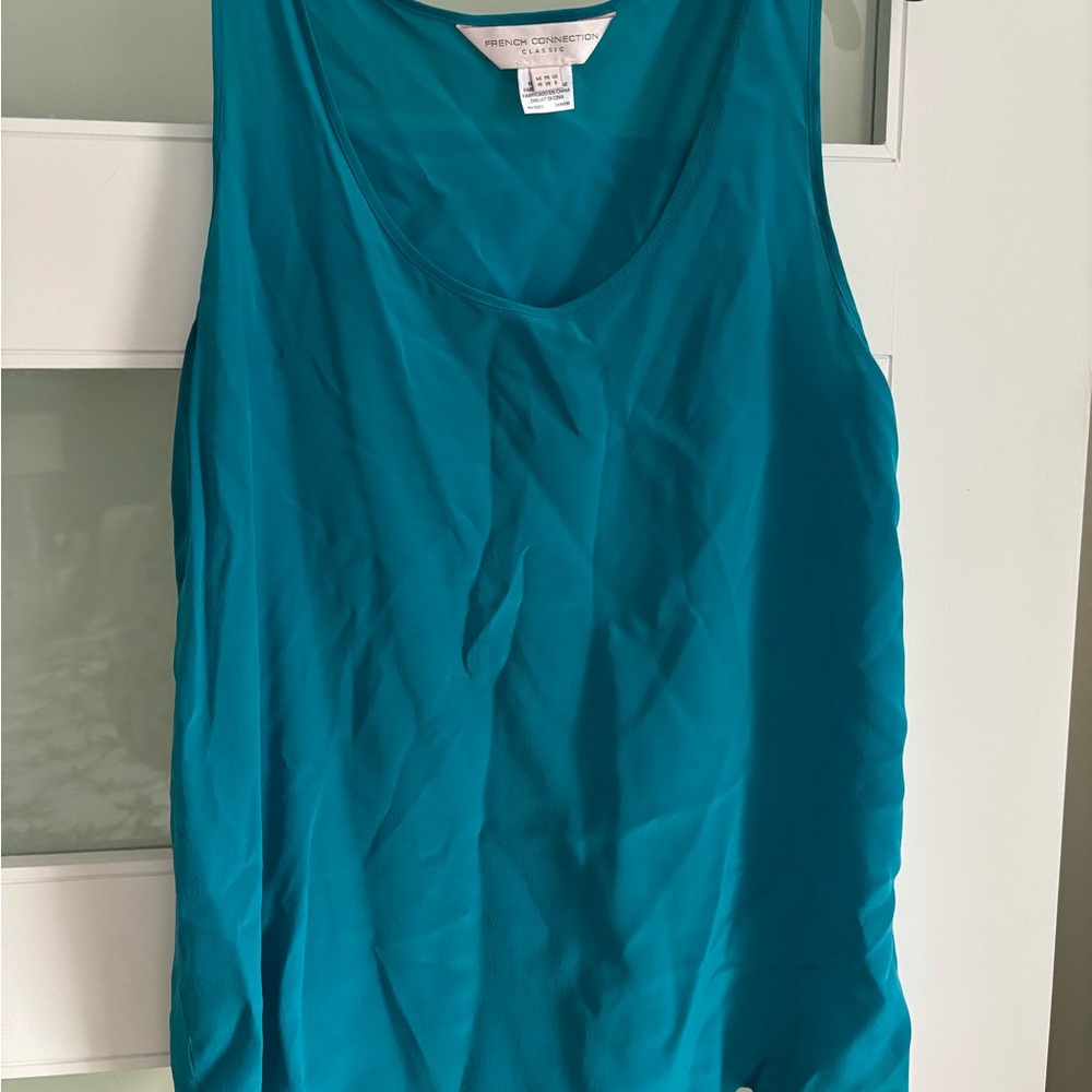 French Connection Women's Silk Teal Tank Top
